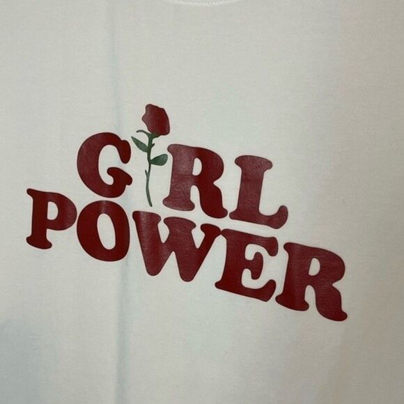 Women's White "Girl Power" Short Sleeve Graphic Tee Size Large - Picture 3 of 4